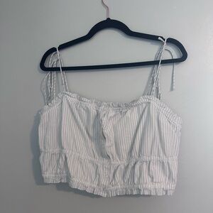 American Eagle Light Blue And White Striped Smocked Tank Top